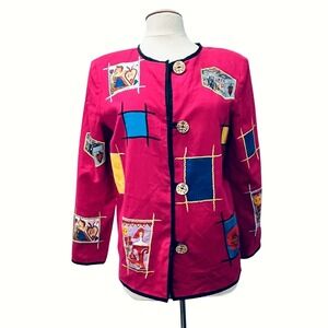 Allure Pink Art to Wear Patchwork Jacket M Sewing Love Boho Artsy Maximalist